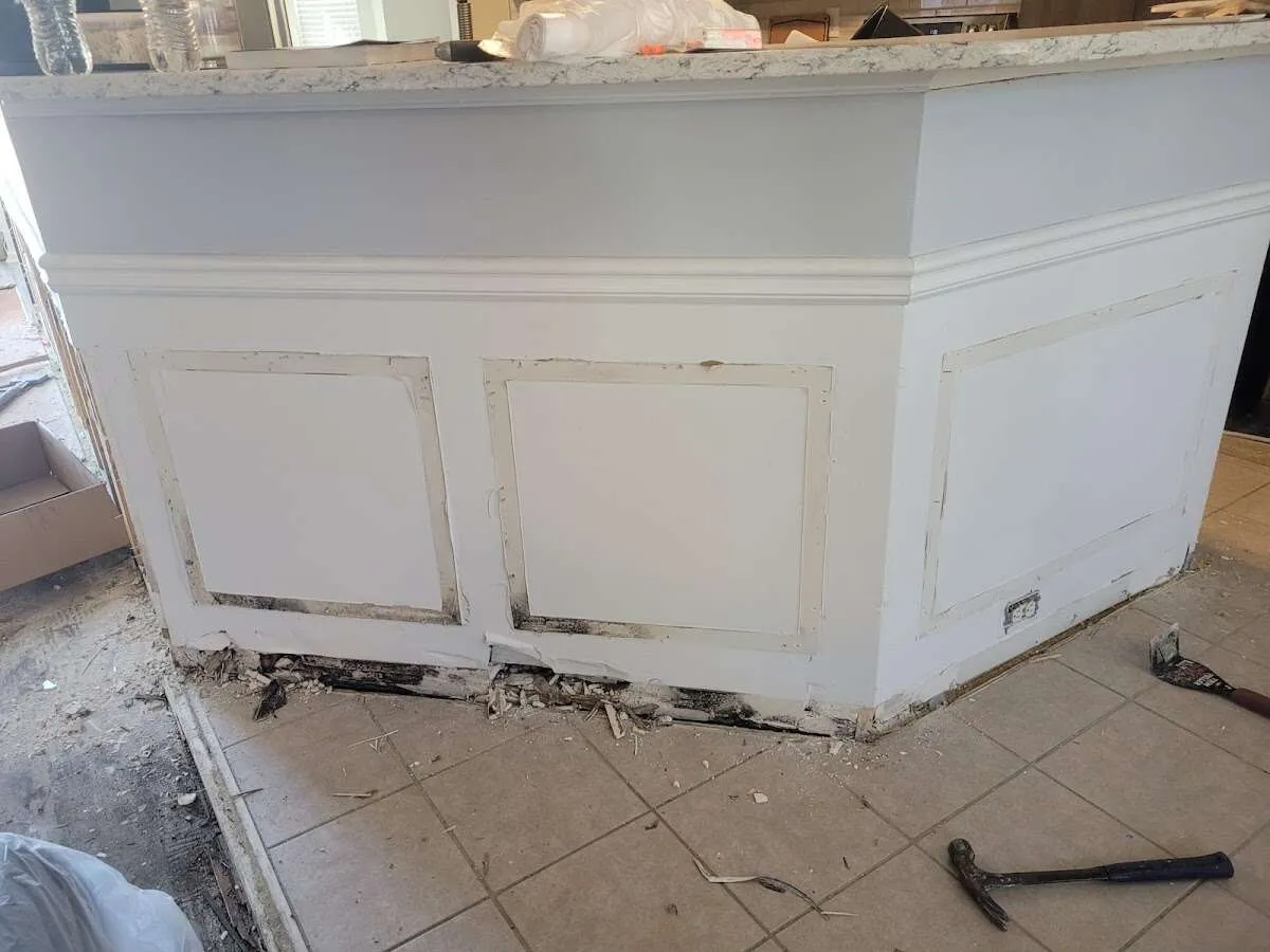Water damage and mold on kitchen during Storm Damage Restoration in Calimesa